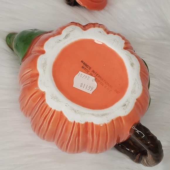 Vintage 90s Ceramic Pumpkin Harvest Halloween Fall Witchy Teapot 9" 1992 Signed - Picture 10 of 13